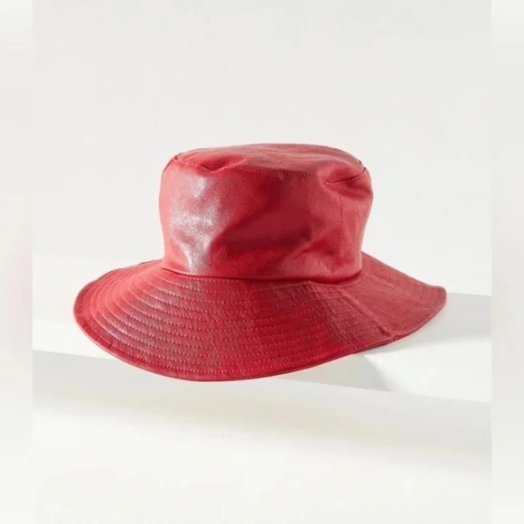 NWT Anthropologie Red Faux Leather Bucket Hat - Picture 3 of 5